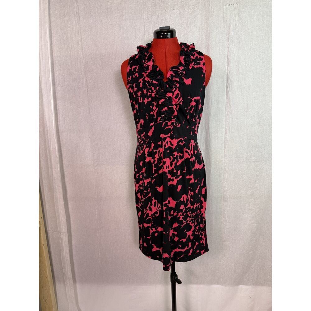 Anthropologie TAYLOR DRESS Sz 8 Red Black Mod Shadow Floral Sheath Zipper D756
